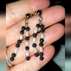 Vintage Black and White Pearl Earrings